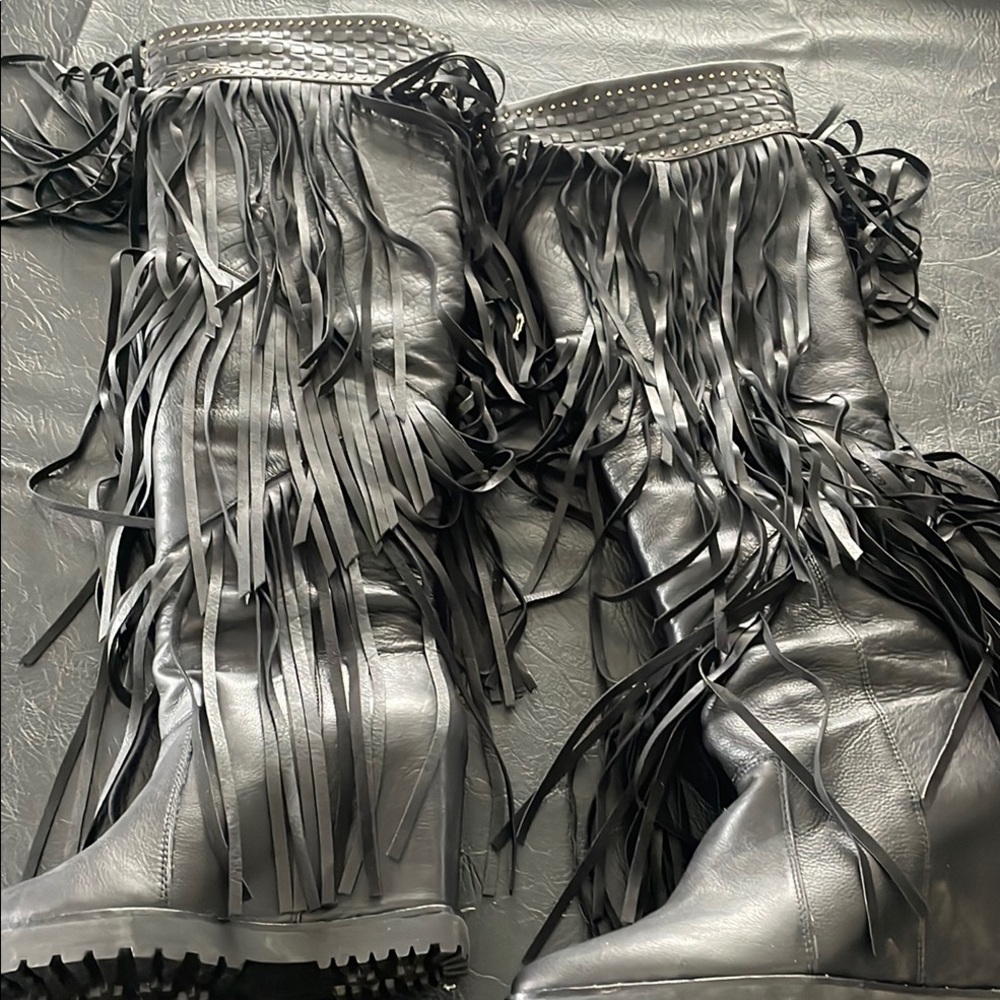 Ivy Kirzhner Black Over the Knee Fringe Boots